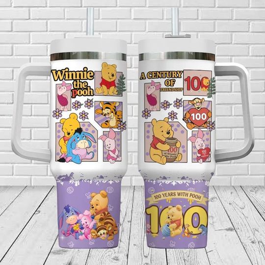 Discover Winnie The Pooh Tumbler 40oz, 100 Years With Pooh Insulated Tumbler, Disney Movie Stainless Tumbler, Disneyland Gift