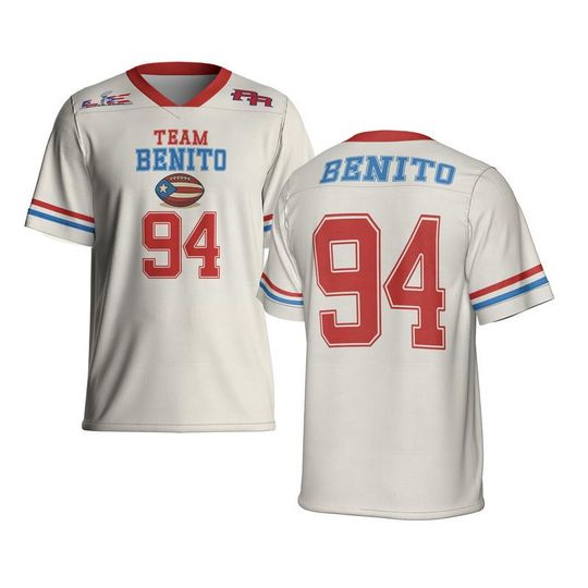 Discover Team Benito #94 Football Jersey, Puerto Rico Football Fan Apparel All Printed, LX Halftime Show Jersey For Adult, CreamColor