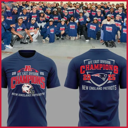 Discover New England Patriots 2025 AFC East Division Champions Double Sided T-Shirt