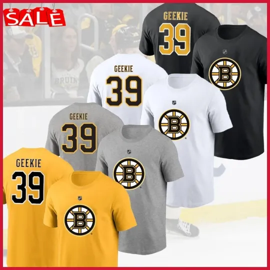 Morgan Geekie Boston Bruins 2025 Player Name & Number Double Sided T-Shirt Men Women