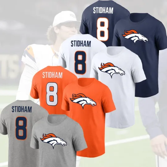 Jarrett Stidham #8 Denver Broncos Double Sided T-Shirt 2026 Player