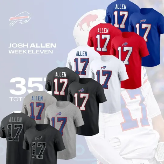 Discover Josh Allen #17 Buffalo Bills Double Sided T-Shirt All Colors
