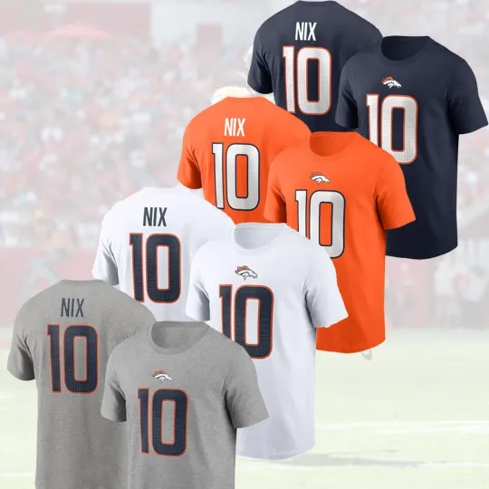 Bo Nix #10 Denver Broncos 2026 Player Name & Number Double Sided T-Shirt