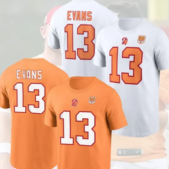 Mike Evans #13 Tampa Bay Buccaneers 50th Season Double Sided T-Shirt