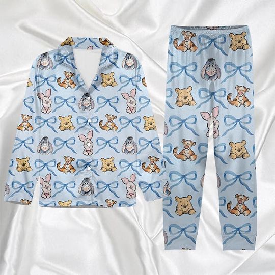 Discover Pooh and Friends Women's Pajama Set, Pooh Bear All-Over Print Sleepwear, Cozy Romantic PJs, Valentine's Day Gift, Holiday Pajamas