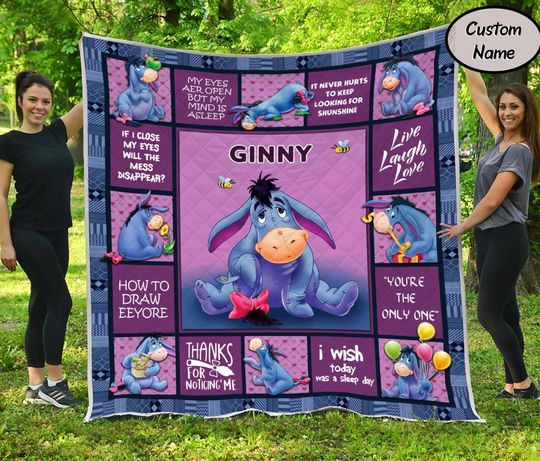 Discover Personalized Eeyore Purple Quilt, Disney Eeyore Blanket, Cartoon Winnie the Pooh Blanket, Kid's Birthday Gift