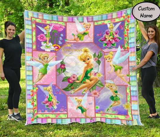 Discover Personalized Tinker Bell Quilt Blanket with Custom Name, Magic Kingdom Tinker Bell Birthday Gift
