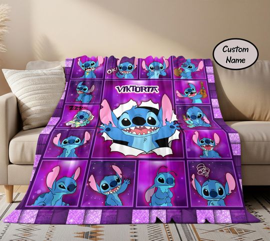 Discover Personalized Name Stitch Quilt Blanket, Lilo & Stitch Quilt for Kids, Birthday Gift, Newborn Blanket