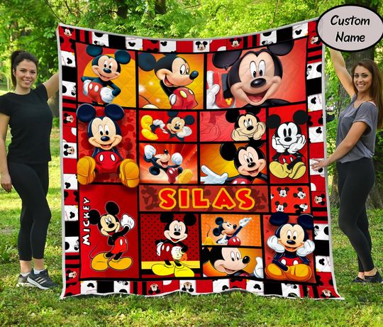 Discover Personalized Mickey Mouse Quilt Blanket for Kids, Custom Name Mickey Nursery Throw