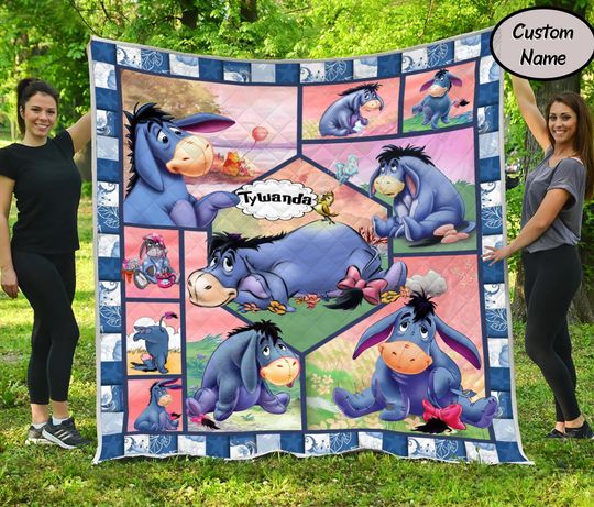Discover Personalized Eeyore Pink Blanket, Disney Eeyore Quilt, Cartoon Winnie the Pooh Blanket, Kid's Birthday Gift