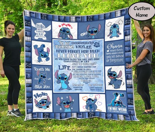 Discover Personalized Name Stitch Quilt Blanket for Kids, Lilo and Stitch Design, Birthday Gift for Daughter