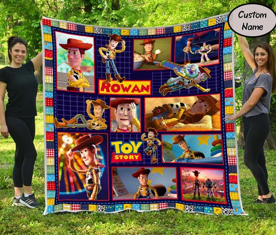 Discover Personalized Toy Story Quilt Blanket for Kids, Custom Name Fleece Cartoon Blanket