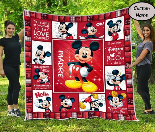 Discover Disney Mickey Quilt Blanket, Cartoon Magic Kingdom Throw, Personalized Mickey Mouse Bedspread, Birthday Gift Quilt