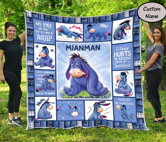 Discover Personalized Eeyore Quilt, Fleece Blanket, Disney Winnie the Pooh Blanket, Kids Birthday Gift