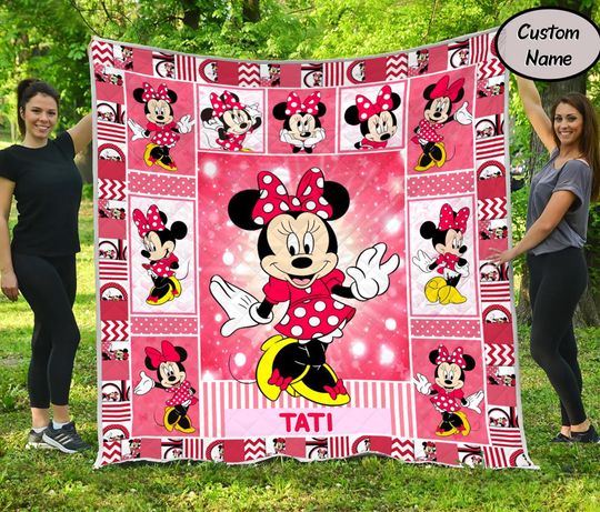 Discover Personalized Minnie Mouse Quilt Blanket for Kids, Custom Name Disney Baby Blanket, Newborn and Birthday Gift
