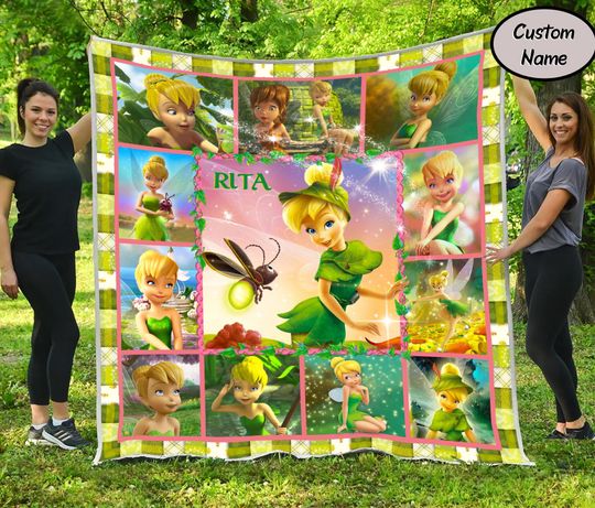 Discover Personalized Disney Tinker Bell Quilt Blanket - Magic Kingdom Custom Name Tinker Bell Bed Cover