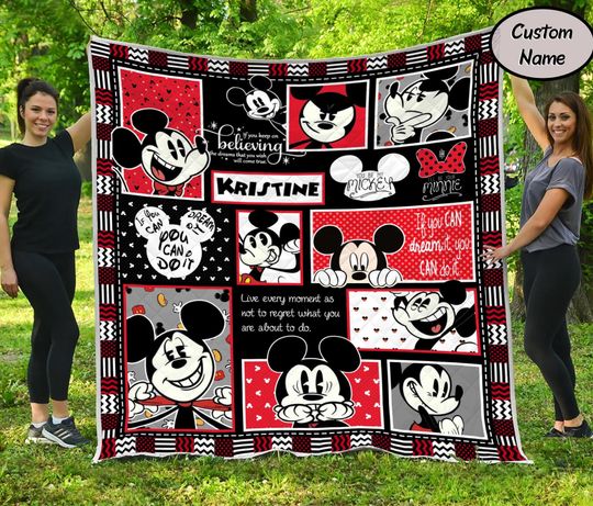 Discover Personalized Disney Mickey Quilt Blanket, Mickey Mouse Birthday Gift, Cartoon Magic Kingdom Quilt