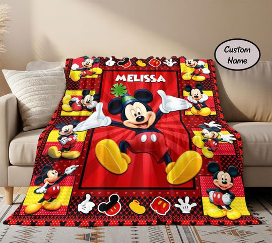 Discover Personalized Disney Mickey Colorful Quilt Blanket, Mickey Mouse Birthday Gift, Cartoon Magic Kingdom Quilt