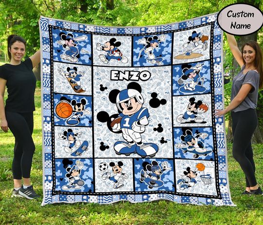 Discover Personalized Disney Mickey Basketball Blanket, Mickey Mouse Quilt, Cartoon Fleece Blanket, Magic Kingdom Quilt