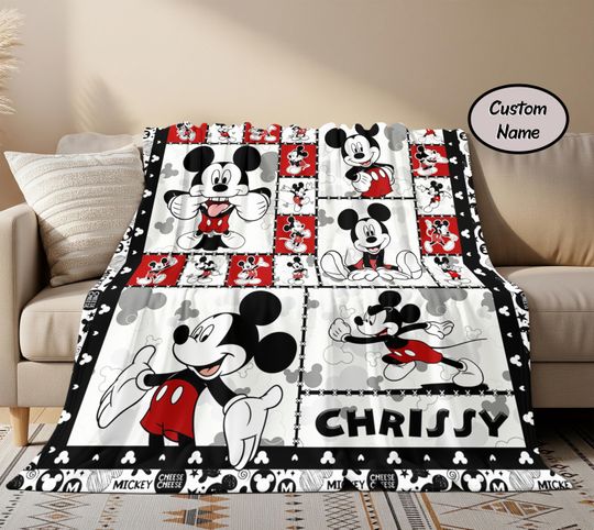 Discover Personalized Disney Mickey Quilt Blanket, Mickey Mouse Cartoon Bedding, Birthday Gift, Magic Kingdom Quilt