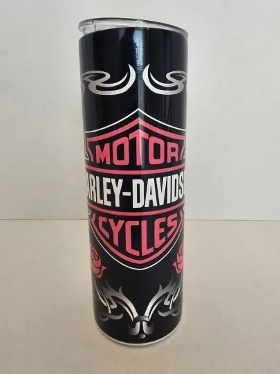 Discover Haarleyy Racing Daviidso'n Motor Cycles Stainless Steel skinny 20oz Tumbler Pink & Black