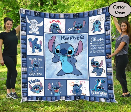 Discover Personalized Name Stitch Quilt Blanket, Lilo and Stitch Design, Kids and Newborn Blanket