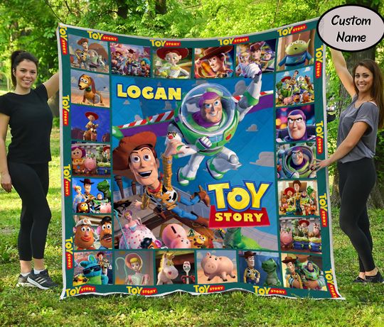 Discover Personalized Toy Story Quilt Blanket for Kids, Custom Name Cartoon Fleece Bed Cover