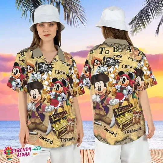 Discover Mickey Friends Treasure Hunt Pirates Caribbean Hawaiian Shirt