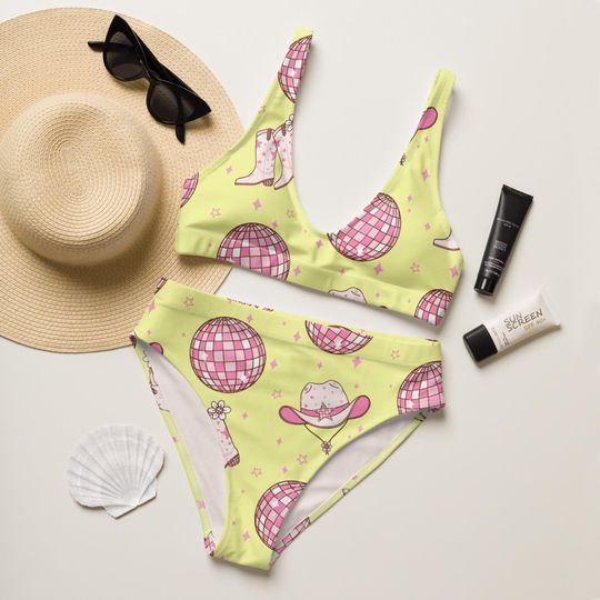 Discover Disco Cowgirl High Waisted Bikini, Western Bachelorette Swimsuit