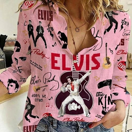 Discover Elvis King Women Blouse Shirt, Elvis Presley Linen Shirt, Rock And Roll Music Linen Shirt, The King Aloha Shirt, Gifts For Elvis Fan