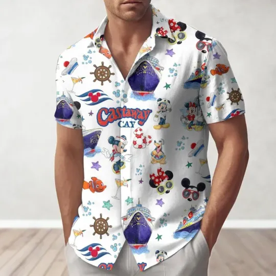 Discover Disney Mickey Mouse Cruise Castaway Cay White Hawaiian Shirt