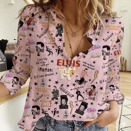 Elvis Presley Linen Shirt Women's Blouse Rock and Roll Music Aloha Shirt