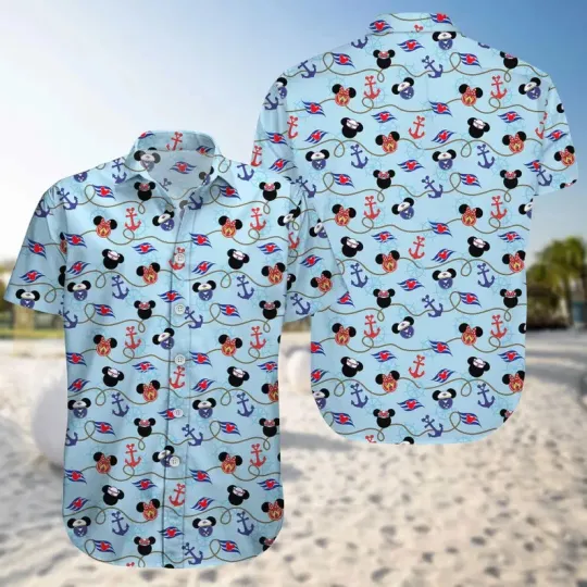 Discover Disney Mickey Mouse Heads Logo Cruise Blue Hawaiian Shirt