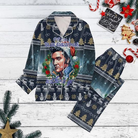 Discover Elvis Presley Christmas Pajamas Set, King Long Sleeve Pajamas, Rock and Roll Music Bridesmaid Pajamas