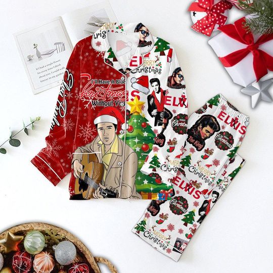 Discover Elvis Presley Christmas Pajamas Set, King Long Sleeve Sleepwear, Rock and Roll Music Bridesmaid Pajamas