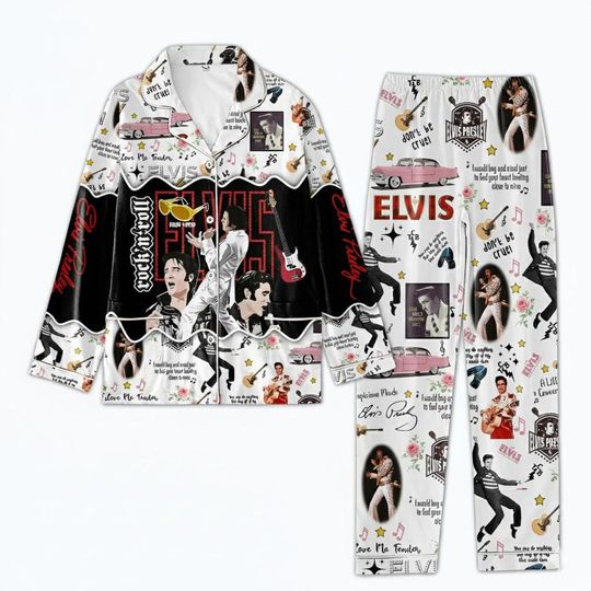 Discover Elvis Presley Pajamas Set, Long Sleeve Rock and Roll Music Lounge Set, Elvis Fan Gift