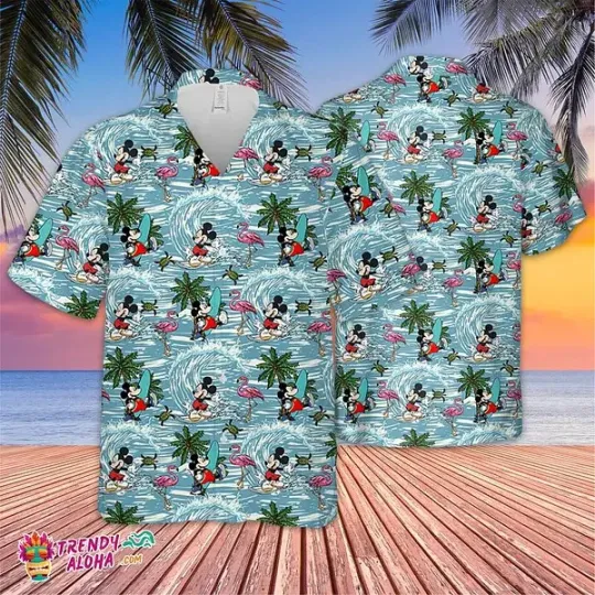 Discover Mickey Mouse Leaves Vintage Trending Tropical Flower Hawaiian Shirt