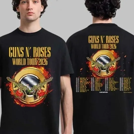 Discover RARE! Guns N Roses World Tour 2026 Schedule Dates Two Sided T-Shirt HOT NEW