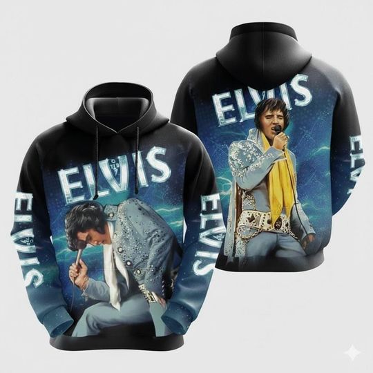 Elvis Presley 3D Hoodie, King of Rock N Roll Tribute Sweatshirt, All Over Print Elvis Apparel, Rock Star Fan Gift, Vintage Vegas Era Hoodie