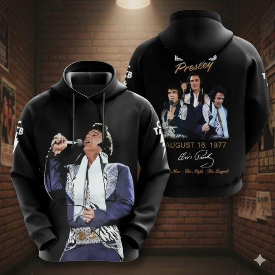 Discover Elvis Presley Hoodie - 70s Vintage Rock N Roll Graphic Sweatshirt, Music Legend Memorial Gift