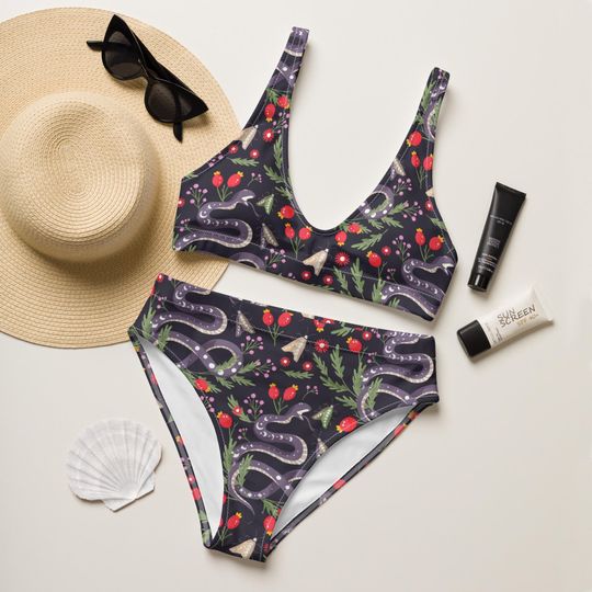 Discover Snake Bikini Swimsuit, Reptile Print Swimsuit, Edgy Summer Swimwear