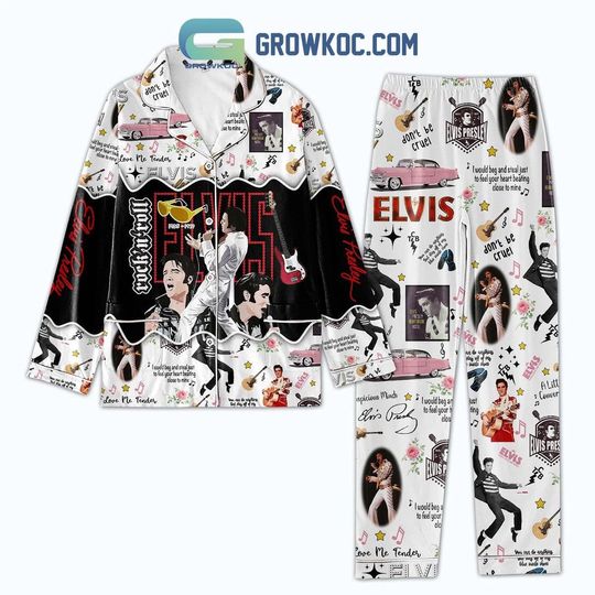 Discover Elvis Presley Pajamas Set, 1950s Rock and Roll Nightwear, Retro Music Lover Gift for Her, Pink Vintage Vinyl Record PJs