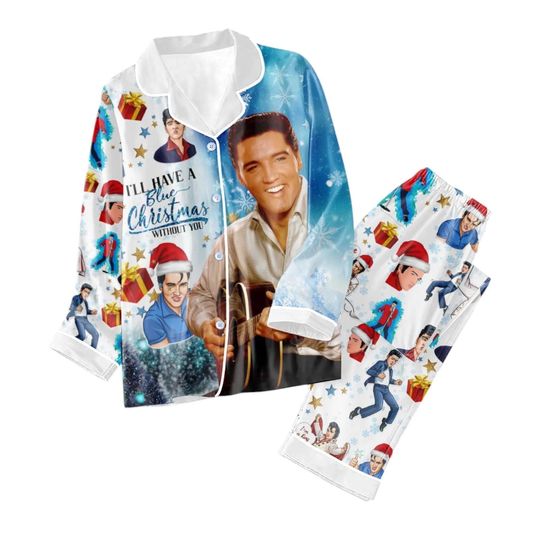 Discover Elvis Presley Pajamas Set, 1950s Rock n Roll Nightwear, Retro Music Lover Gift for Her, Pink Vintage Vinyl Record PJs