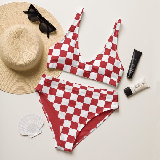Discover Checkered Bikini Swimsuit, Recycled Fabric Swimsuit