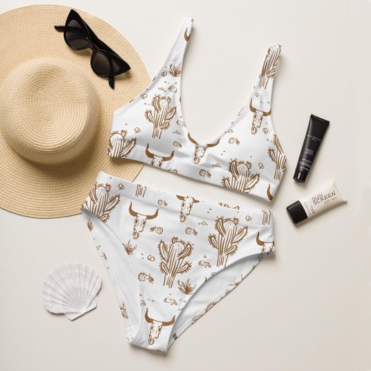 Discover Bachelorette Western Theme High-Waisted Bikini, Two Piece Swimsuit for Women, Cowgirl Party Swimwear