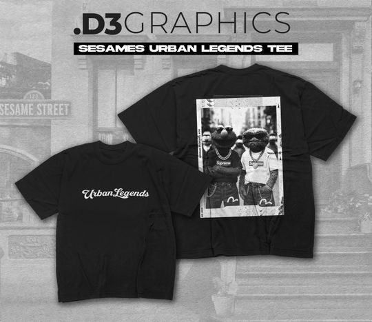 Discover Sesame Urban Legends Graphic T-Shirt - Black Photo Back Print, Script Front