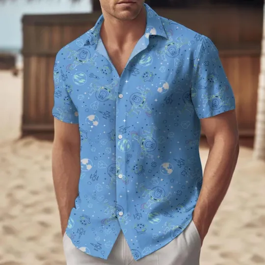 Disney Toy Story Buzz Lightyear Allien Blue Hawaiian Shirt