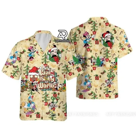 Discover Walt Disney World Christmas Mickey Minnie Donald Pluto Goofy Hawaiian Shirt