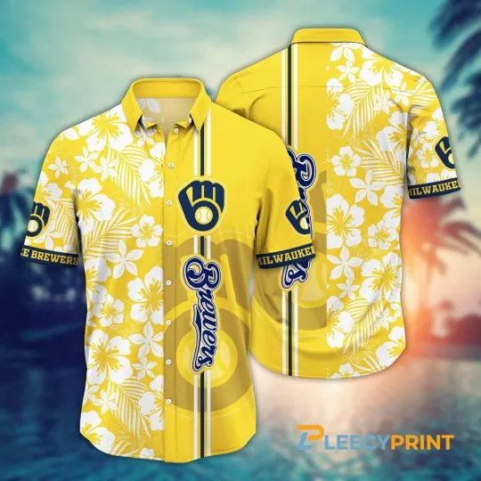 Milwaukee Baseball Team Brewerss Hibiscus Flower Pattern Hawaiian Shirt