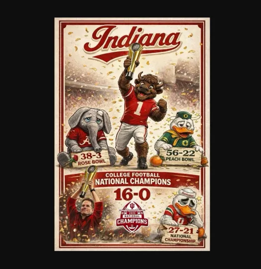 Discover Indiana Hoosiers 2025-2026 Football National Championship Poster Rose Peach Bowl